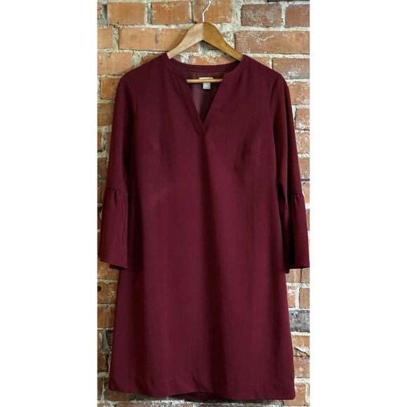 J. Crew Dresses & Skirts - J. Crew Women's  3/4 Bell Sleeve Babydoll Lined‎ Dress Burgundy Size 2 Holidays